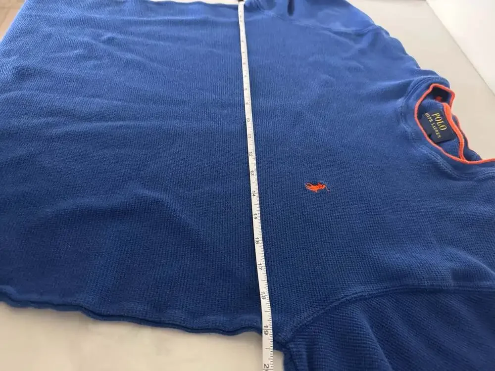 Polo Ralph Lauren Blue Waffle Knit Thermal Long Sleeve Crewneck Shirt Medium
